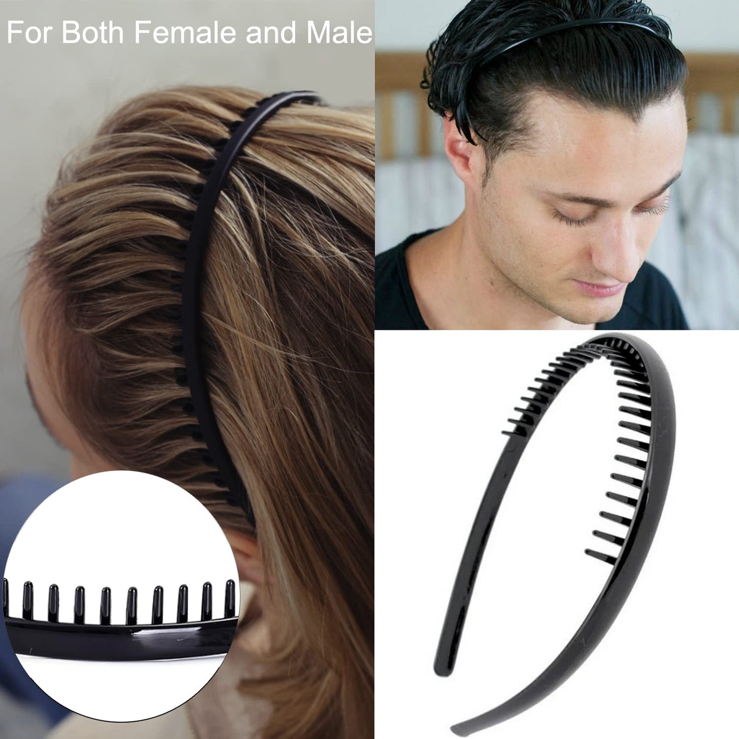 Ultimate 8-Piece Black Plastic Headbands Set - No Slip Design for Women, Men & Teens | Effortless Hair Accessories