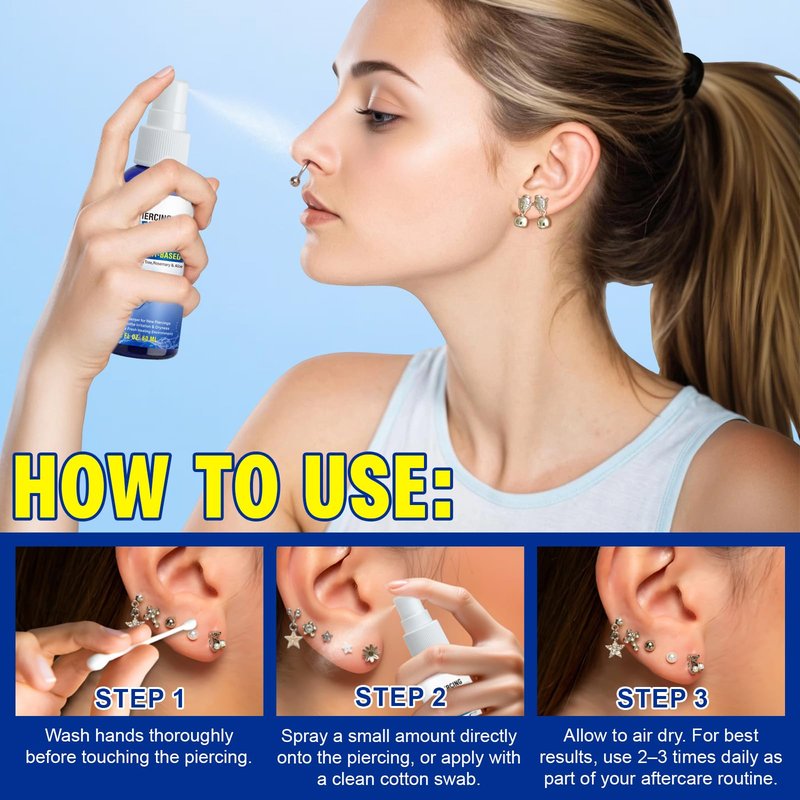 Piercing Aftercare Spray, Sea Salt Spray for Ear, Nose, Belly Button, Cartilage Piercings, with Sea Salt, Aloe Vera & Rosemary, Oral & Body Piercing Cleaner, Aftercare Solution for New Piercings