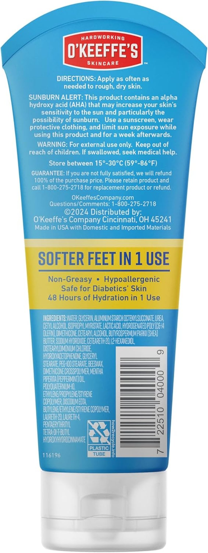 O'Keeffe's Intense Renewal Cream for Healthy Feet - Exfoliates & Softens Dry, Callused Skin - 3 oz Tube