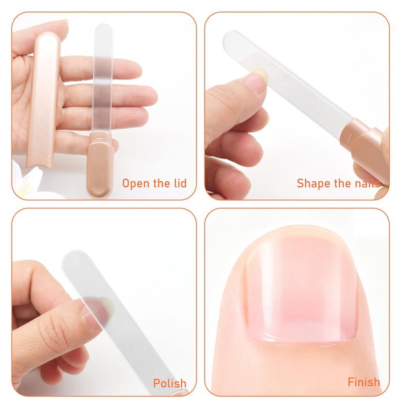 WOKOTO 2 Packs Glass Nail File with Case for Nail Shaping & Polishing, Rose Gold & Black Double Sided Transparent Crystal Diamond Fingernail Files Glass Nail Buffer for Natural and Acrylic Nails