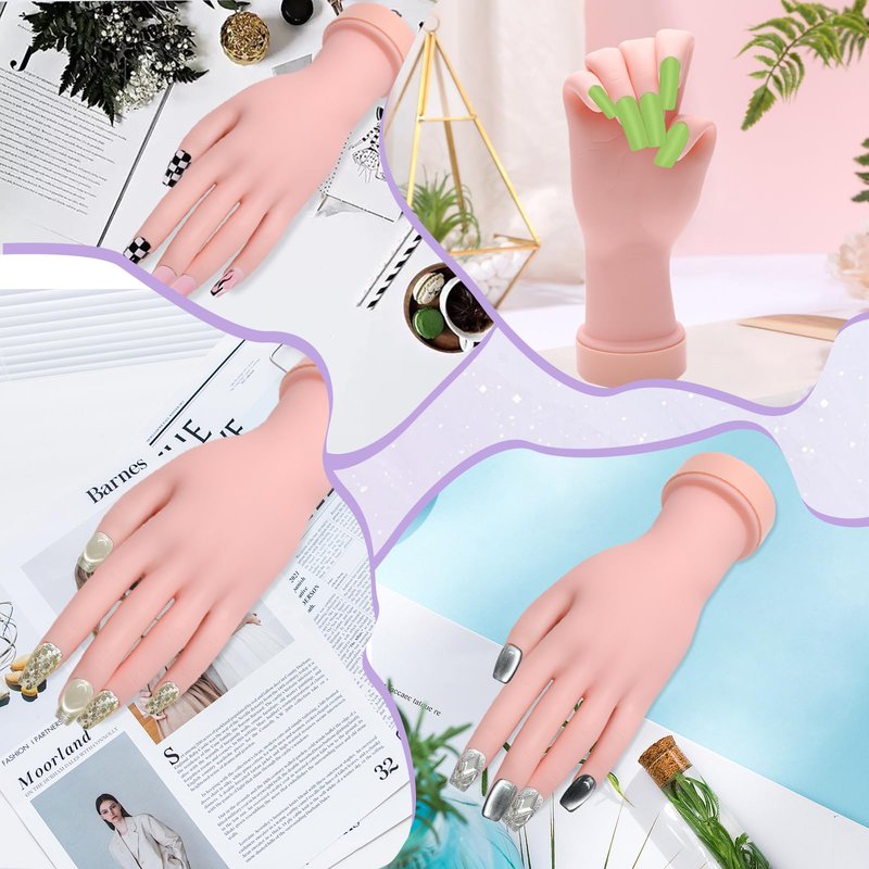 Zhaoyao Practice Hand for Acrylic Nails, Nail Practice Hand with 100 Pcs Nail Tips 120 Pcs Double-side Jelly Glue Stickers Bendable Fake Hand Mannequin Hand for Nail Practice Manicure Beginners