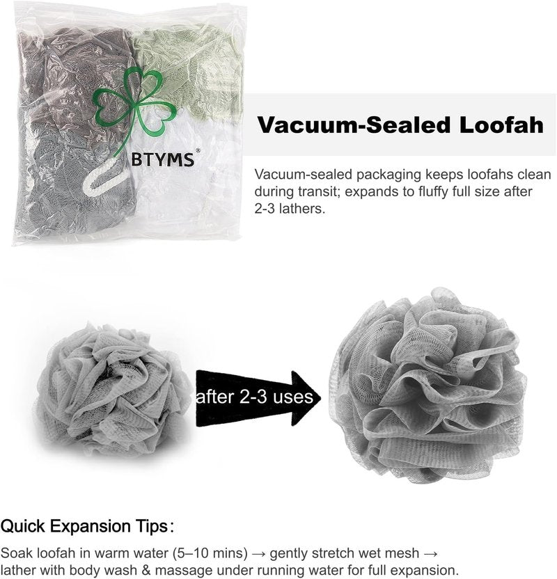 BTYMS XXL Large Loofah Bath Sponge 100g/pc, 6Pcs Exfoliating Mesh Pouf Bath Scrunchies Shower Puffs for Men and Women