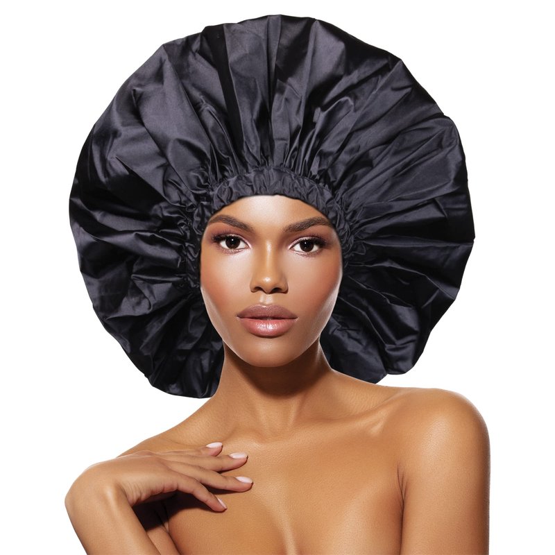DONNA Shower & Conditioning Silky Satin Cap Waterproof Bath Caps Plastic Reusable Shower Caps Elastic Band Bath Hair Hat Stocking Stuffers for Women, 1PC MIDNIGHT COLOR JUMBO SIZE