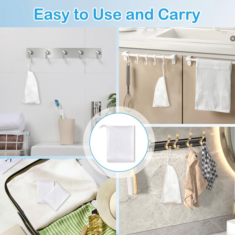 Aiuulu 40pcs Mesh Soap Bags for Soap Bars, Exfoliating Bubble Mesh Net Bars with Drawstring for Shower Face Cleansing