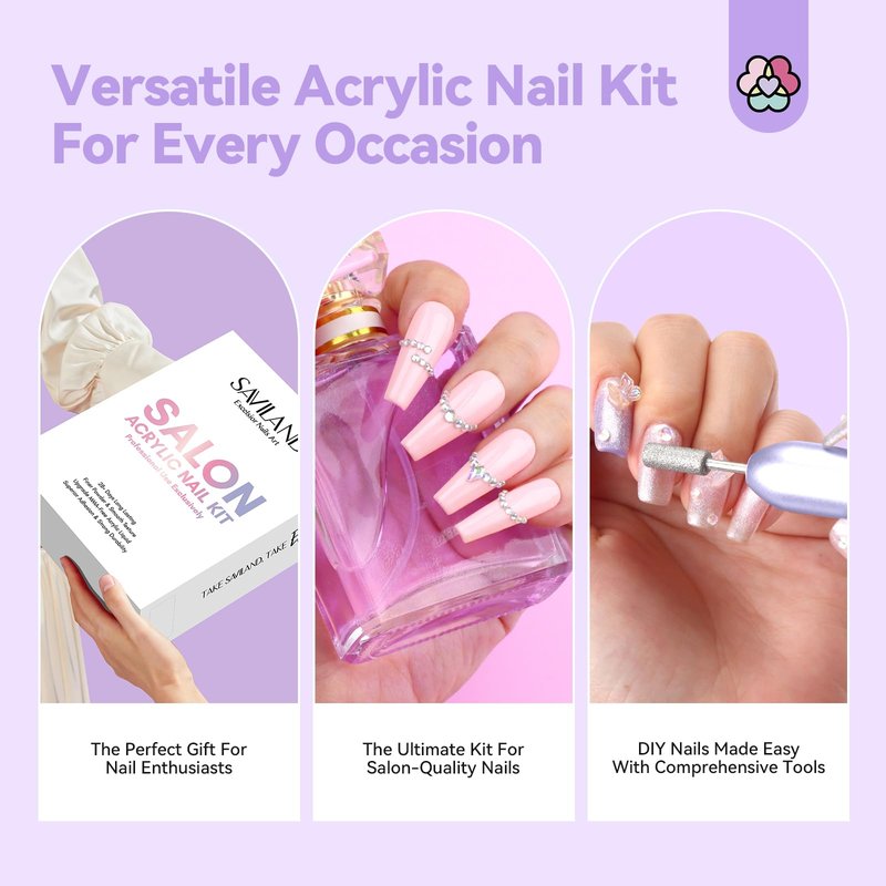 SAVILAND Professional Acrylic Nail Kit with Drill: Nails Kit Acrylic Set with Acrylic Powder, Liquid, Brush, Forms, Top Gel, Cuticle Oil Pen & Manicure Tools for Home DIY and Professional Salon Use