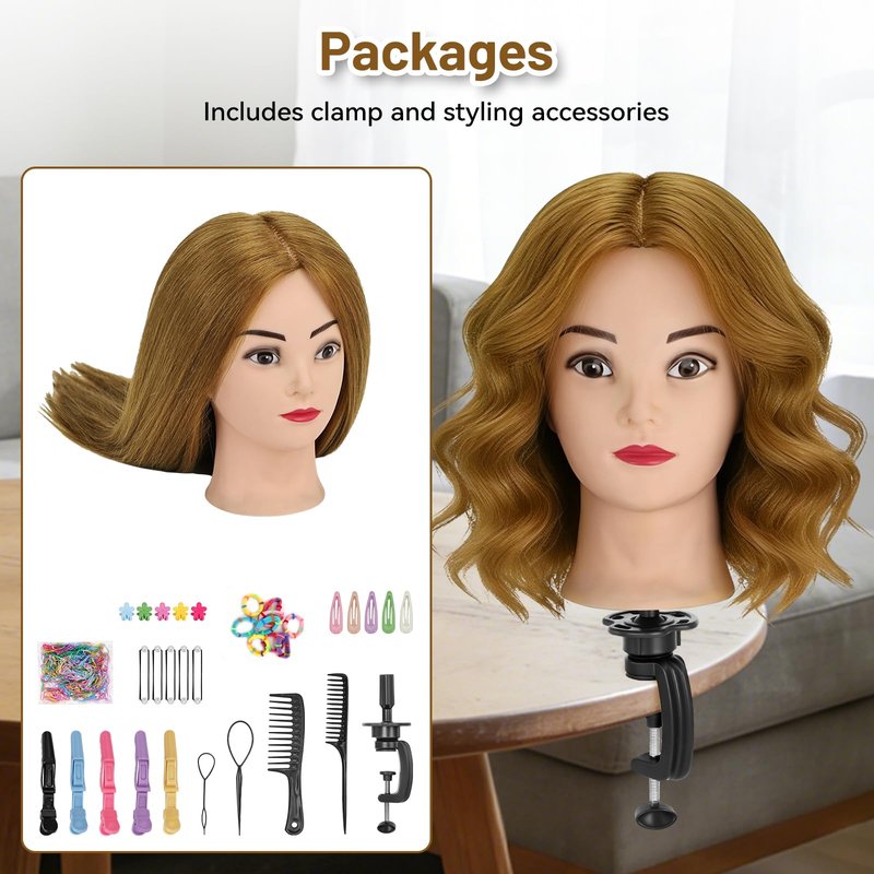 Mannequin Head with 90% Human Hair,26"-28" Hair Doll Head for Cosmetology & Hairdresser,Real Hair Manikin Doll Styling Head,Hairdressing Training braiding Head with Table Clamp+Styling Set