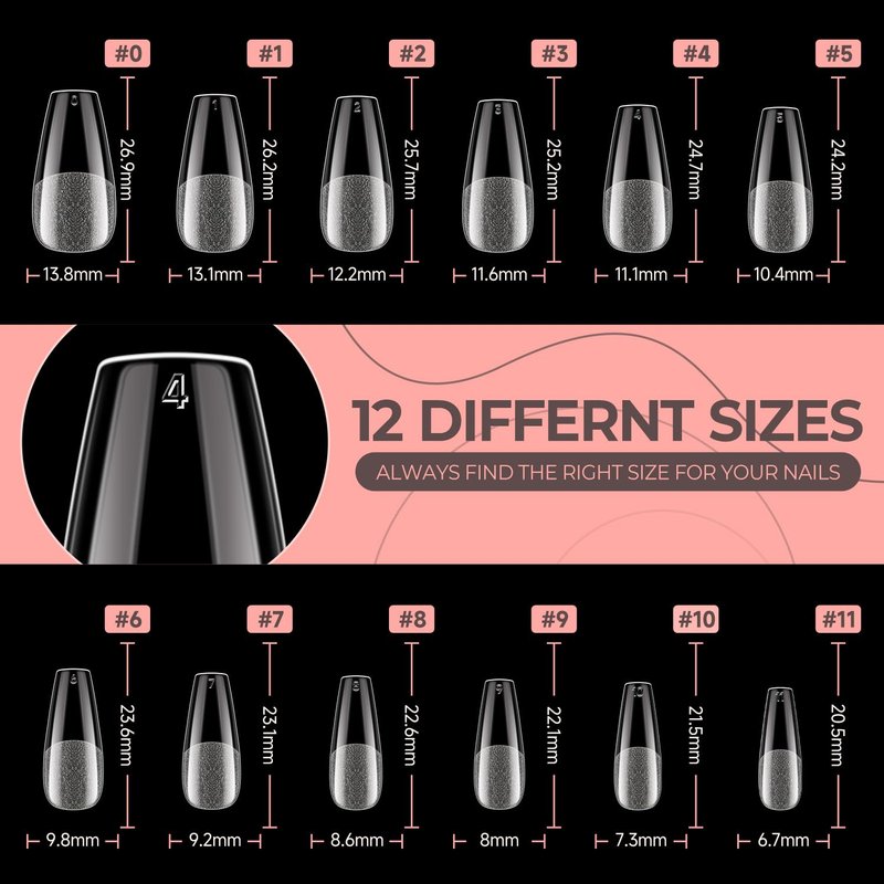 UNA GELLA Coffin Nails Tips 504pcs 12 Sizes, Soft Gel Nail Tips Acrylic Full Cover Pre-buffed Medium Coffin Press On Fake Nails For False Nails Extension Home DIY Salon Gifts for Women and Girls
