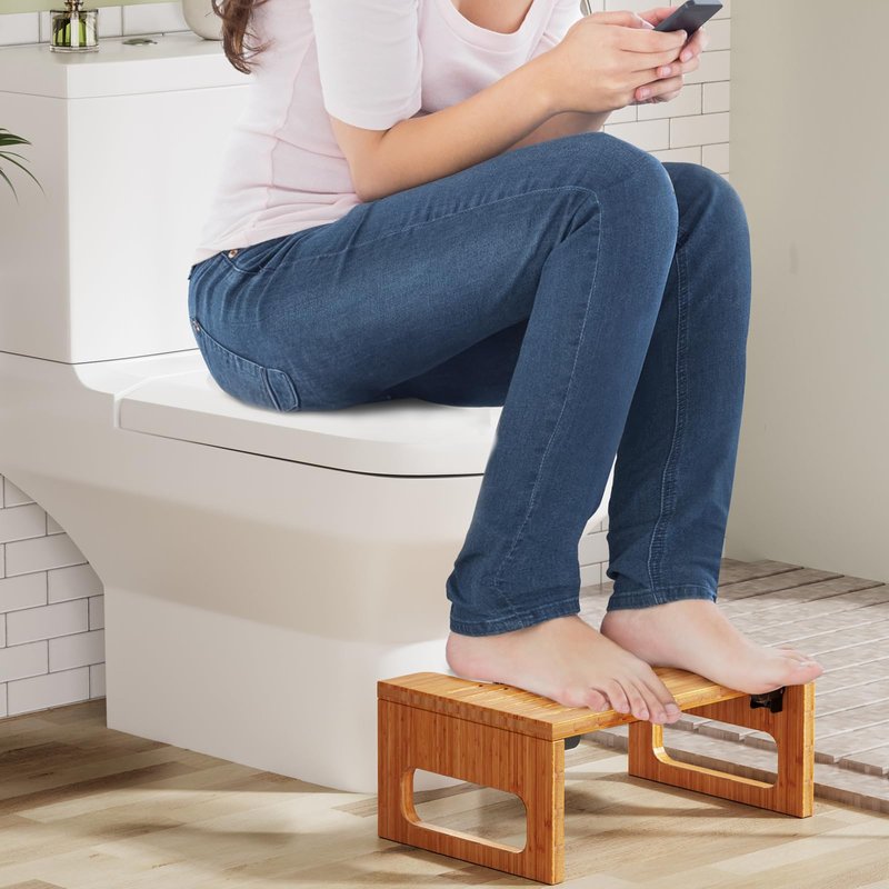 AmazerBath 7 Inches Bamboo Toilet Stool Squat for Adult, Foldable Squatting Potty Stool for Bathroom, 0.79" Thickness Poop Stool with Non-Slip Strip, No Assembly Required, Dark Wood Color