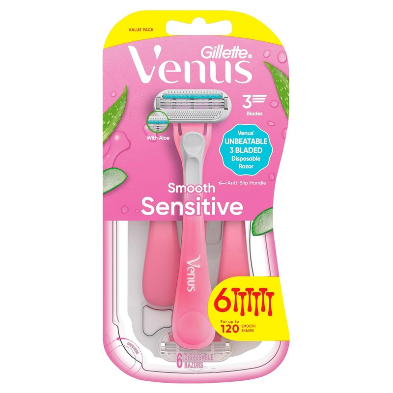 Gillette Venus Sensitive Razors for Women - 6 Count | Close Shave for Sensitive Skin