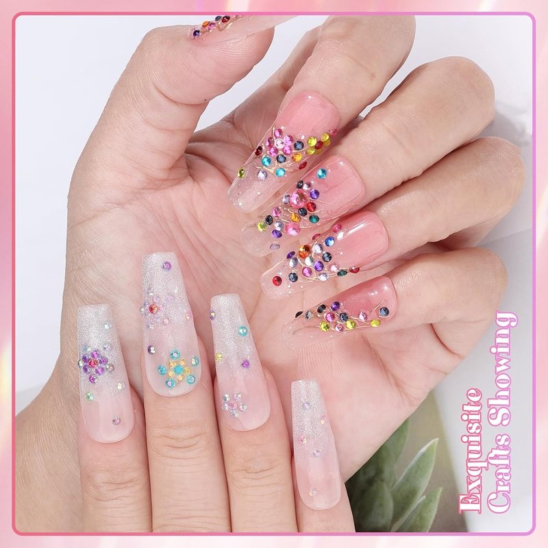 Skiennix Nail Art Rhinestones Kit - 6 Boxes of 2mm Mixed-Color Flatback Pearls with Tweezers & Brush