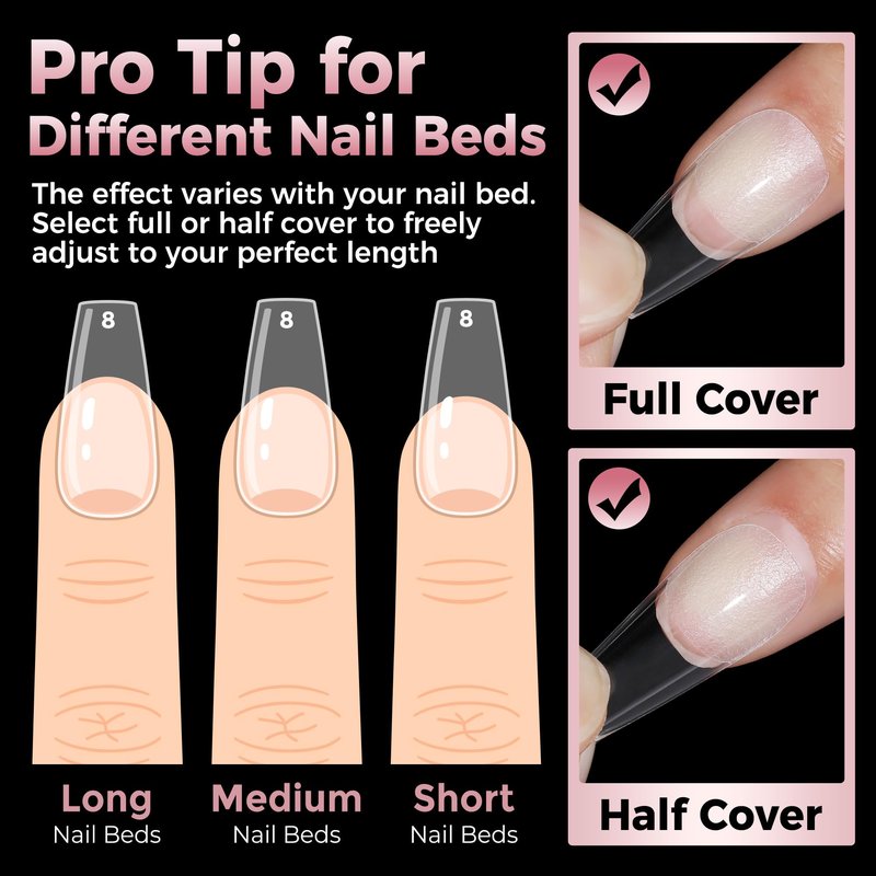 Luckyfairy Medium Gel Coffin Nail Tips, 240pcs Soft Gel Pre-Shaped Acrylic Fake Nails, Half Matte Full Cover Clear Press on Flase Nail Tips for Extension Nail Manicure Home DIY 12 Sizes Gelly Tips