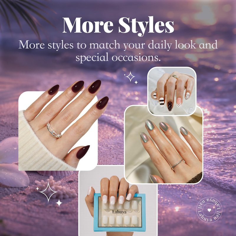 LAHUYA Press On Nails – Berry Glow | Nail Artist Designed Short Almond Fake Nails with Rich Berry Red Glossy Finish, 15 Sizes – 30 Nails Kit with Glue