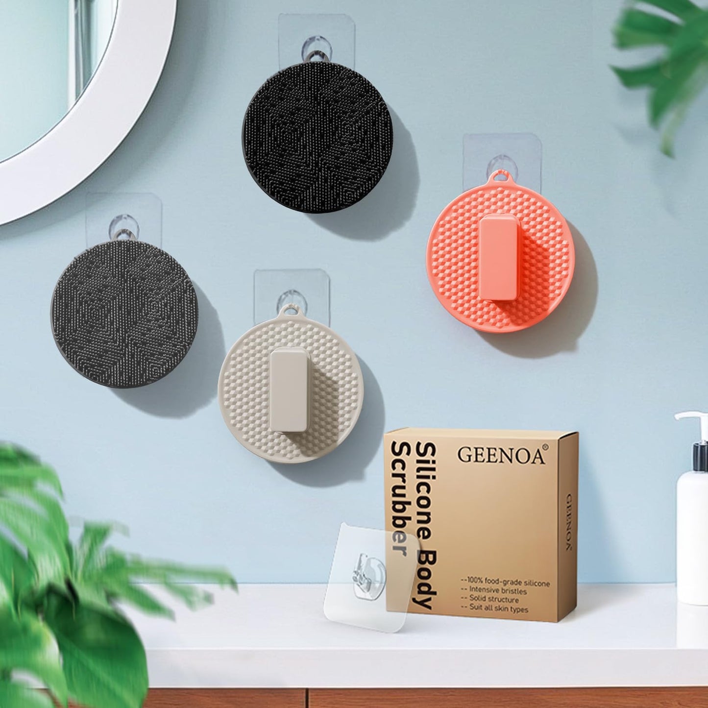 GEENOA Silicone Body Scrubber for Shower, Silicone Loofah Body Buffer with Dense Bristles and Comfort Handle, Exfoliating Body Scrubber Shower Scrubber for Good-Lathering & Deep Cleansing(LGray)