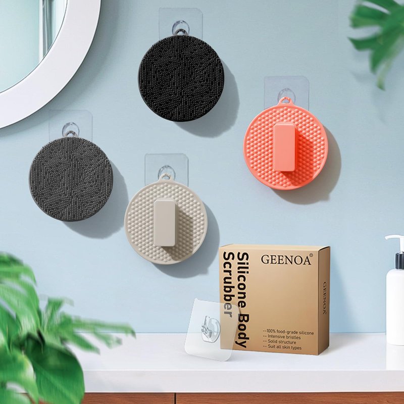 GEENOA Silicone Body Scrubber for Shower, Silicone Loofah Body Buffer with Dense Bristles and Comfort Handle, Exfoliating Body Scrubber Shower Scrubber for Good-Lathering & Deep Cleansing(LGray)