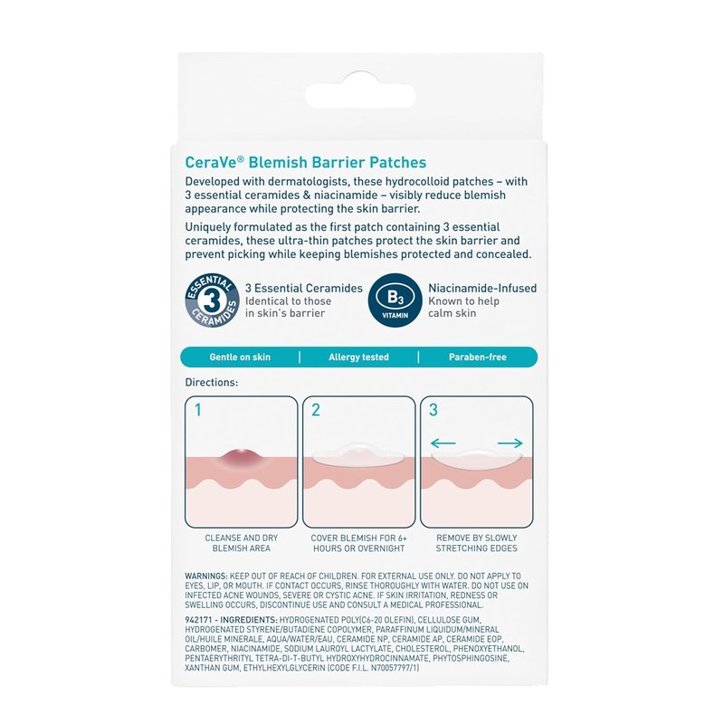 CeraVe Hydrocolloid Blemish Patches - Oil Absorbing Spot Treatment with Ceramides & Niacinamide | 22 Count, Ultra-Thin, Sensitive Skin Friendly