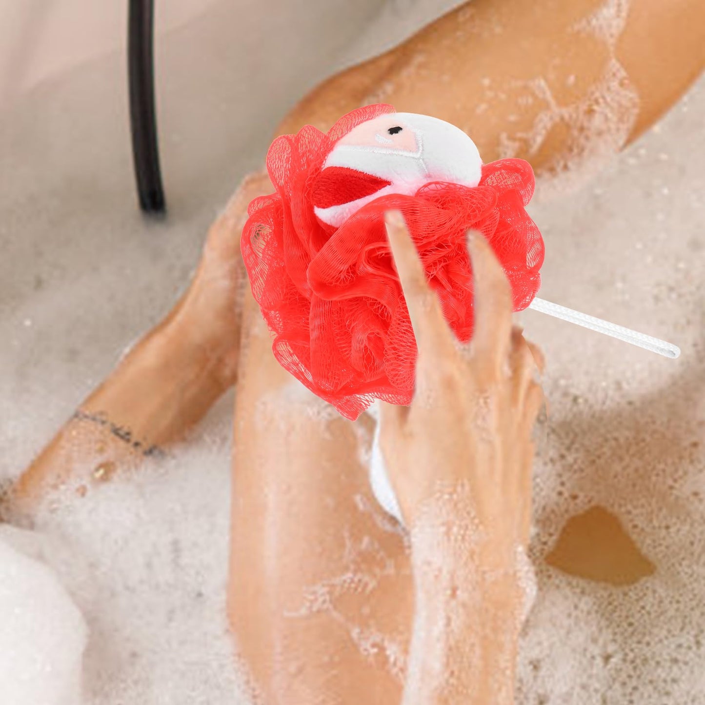 SOLUSTRE Christmas Loofah Sponge Body Scrubber 3Pcs Christmas Bath Character Loofahs Santa Christmas Tree Snowflake Loofah Bath Pouf Mesh Skin Cleaning Scrubber for Adults Christmas