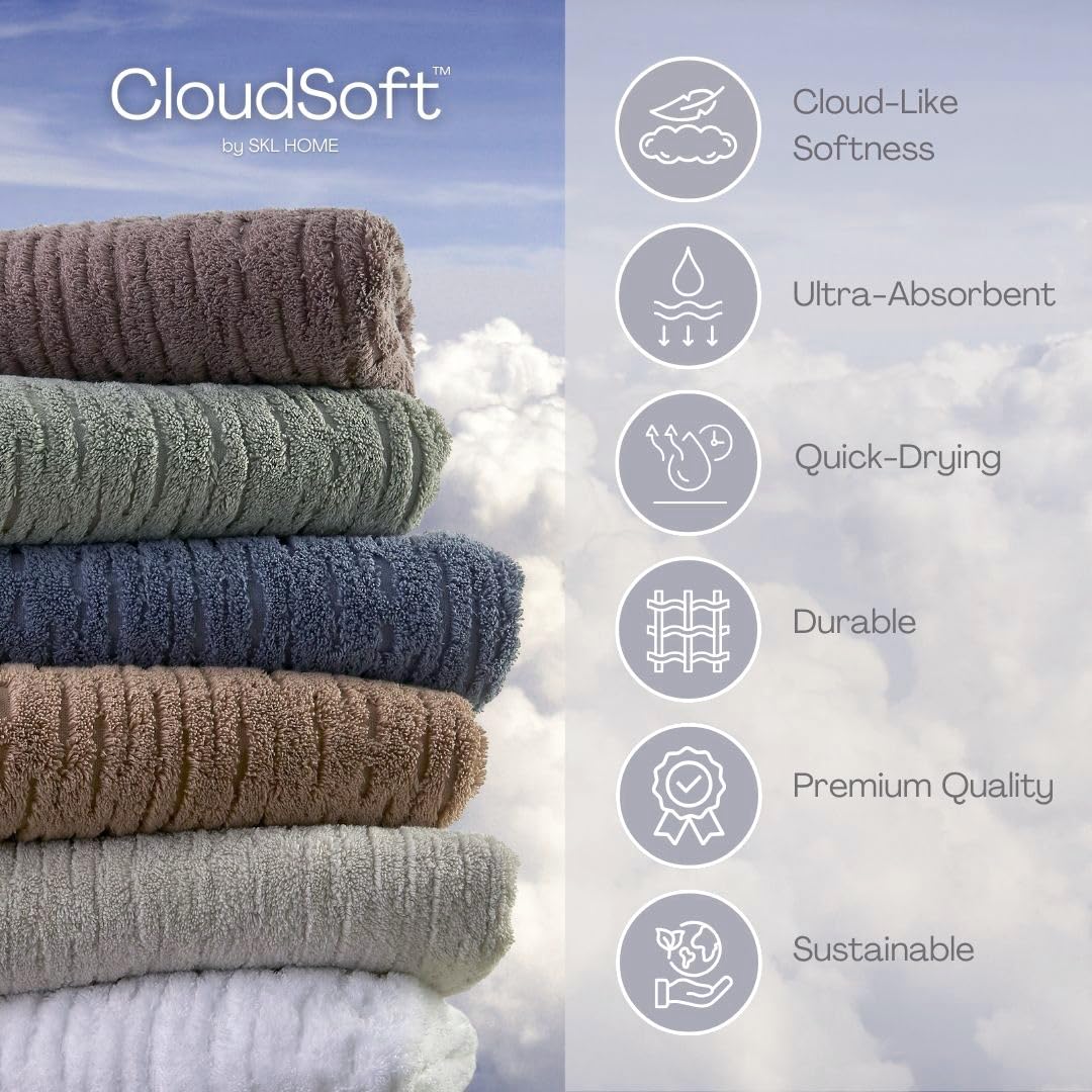 SKL Home CloudSoft Cotton Luxury 4 Pc Bath Towel Set, Teal