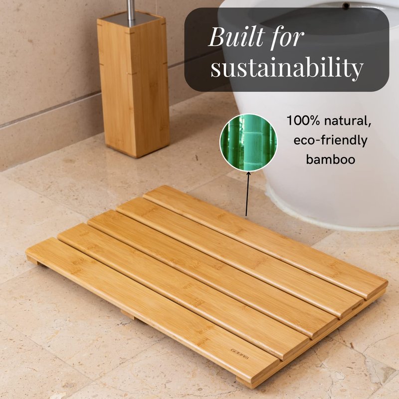 GOBAM Natural Bamboo Bath Mat - Non-Slip Shower & Bathtub Mat, Easy Clean Indoor & Outdoor Floor Mat for Spa, Sauna, Pool - Small 19.7 x 13 inches