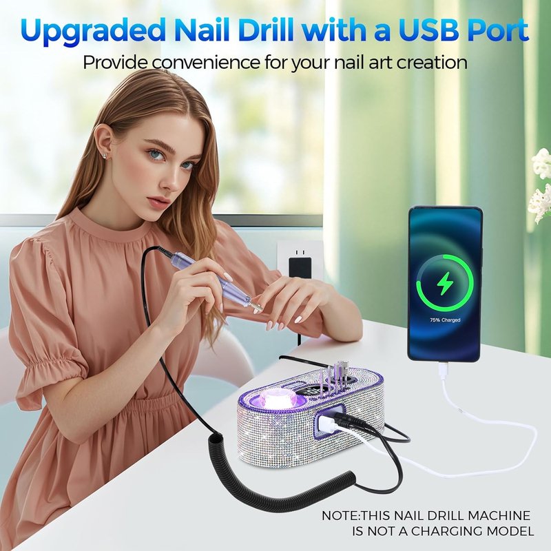 Electric Nail Drill Kit - 40000RPM Professional E-File Machine with 12 Bits for Acrylic Nails | Sparkly Diamond Finish
