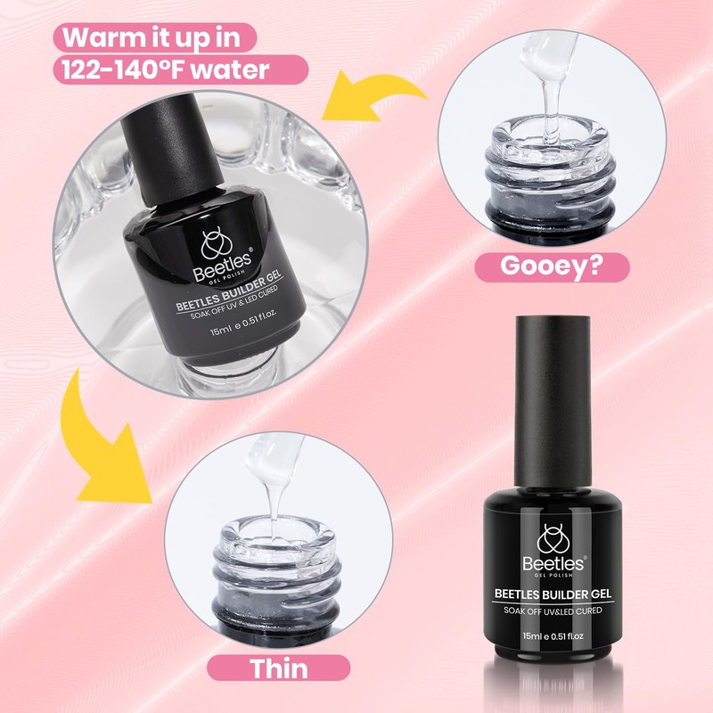 Beetles Builder Gel for Nails-Nail Thickening Strengthening Building Apex for Beginner DIY Salon at Home, Clear Builder Nail Gel, UV & LED Lamp Cured Needed
