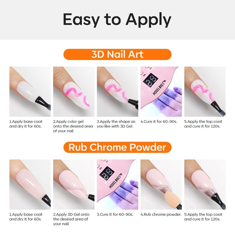 Modelones 3D Gel Nail Art - Sculpting Gel Glue for Molding & Design | No Wipe, UV Light Cured, Salon & DIY Use