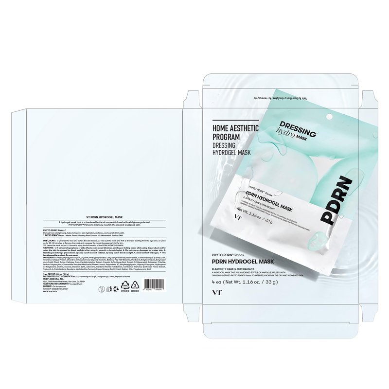 VT COSMETICS PDRN Hydrogel Mask (33gx4ea), Intensive Nourishing & Rejuvenating Overnight Mask, Skin Repair, Elasticity Boost, Hydrating & Plumping, Korean Skincare, Korean Gel Mask