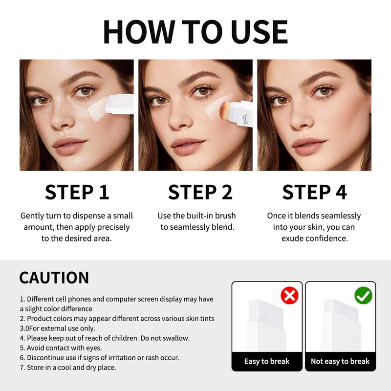 Easilydays Cover Cream Stick, Korean Portable Color-Changing Foundation Stick, Medium to Full Coverage, Brightening Makeup Base for a Smooth Hydrating Flawless Look, SoftBrush, #2 Light