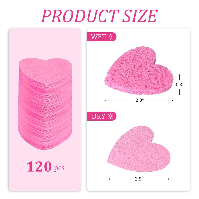 Silkyhose 120-Count Compressed Facial Sponges 100% Natural Cellulose Cosmetic Spa Sponges for Daily Facial Cleansing Makeup and Mask Removal Pore Exfoliation ((Pink) 120 Count)