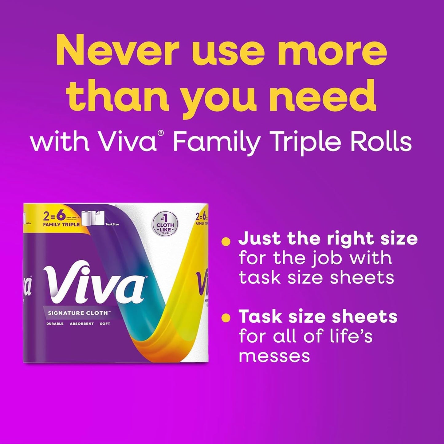 Viva Signature Cloth Paper Towels - Choose-A-Sheet, 3 Double Rolls | 86 Sheets Each