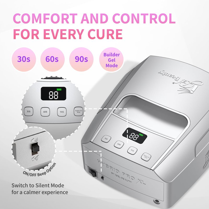 iGel Beauty Hybrid PRO 3.0 XL UV/LED Nail Lamp – Wireless Rechargeable 48W Nail Dryer, Extra Wide Full-Hand Curing, 9000mAh Battery, Smart Timer & Builder Gel Mode, Cordless Professional Lamp