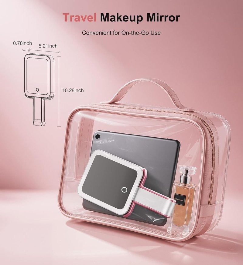 Skiennix Travel Makeup Mirror - 10X/1X Double-Sided LED Vanity Mirror with Rechargeable Battery & 3 Color Lighting