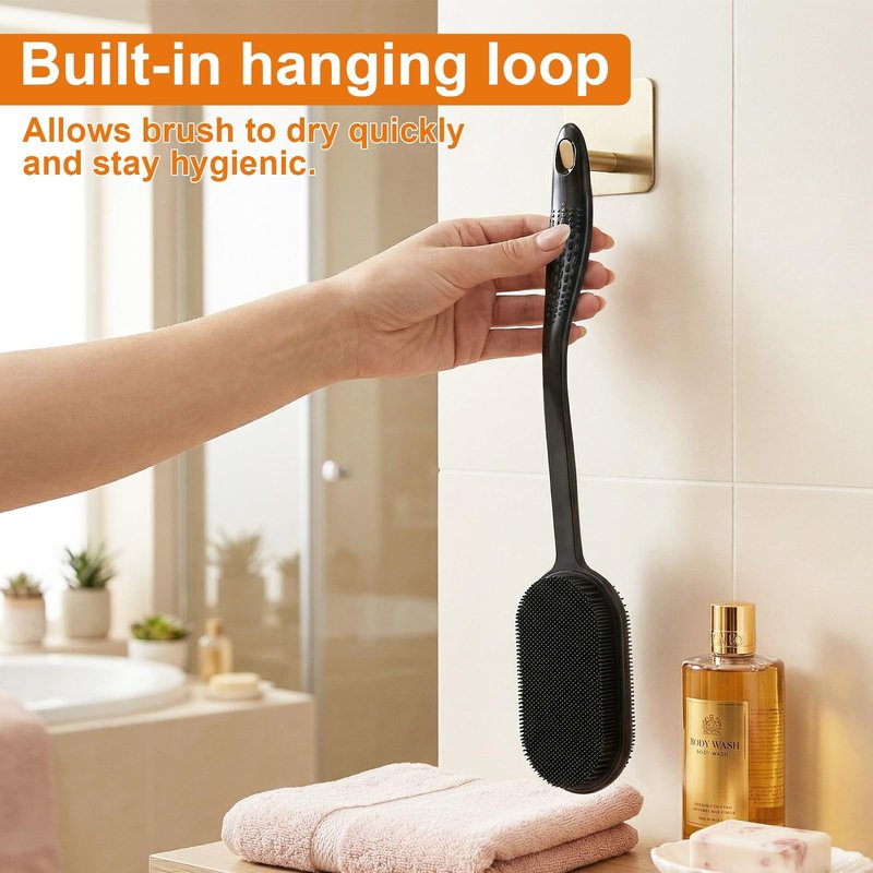 Silicone Back Scrubber for Shower, Long Handle Silicone Body Scrubber with 5.4" Wide Brush Head, Double Sided Back Brush for Shower Exfoliating Massage, 16.5" Silicone Back Brush for Men & Women