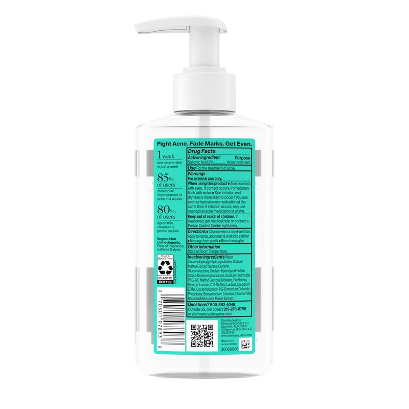 Neutrogena Evenly Clear Acne Cleanser with 2% Salicylic Acid & 2% PHA Exfoliant, Gentle Foaming Face Wash Clears Clogged Pores & Blackheads While Visibly Fading Look of Post-Acne Marks, 9.1 fl. oz