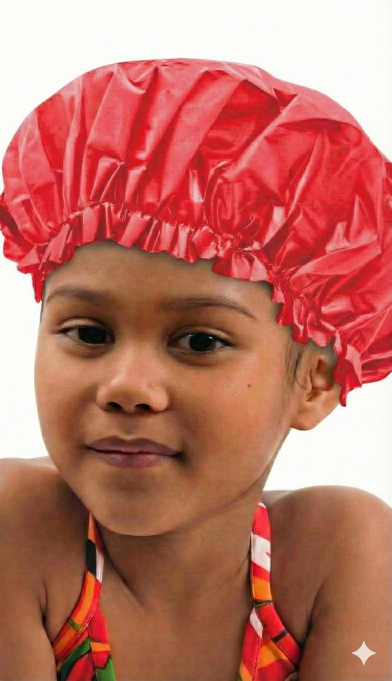 DONNA Kids Shower Cap, Bath Cap, Reusable Waterproof Shower Caps Plastic Reusable Shower Caps Elastic Band Bath Caps for Women, Kids (RED)