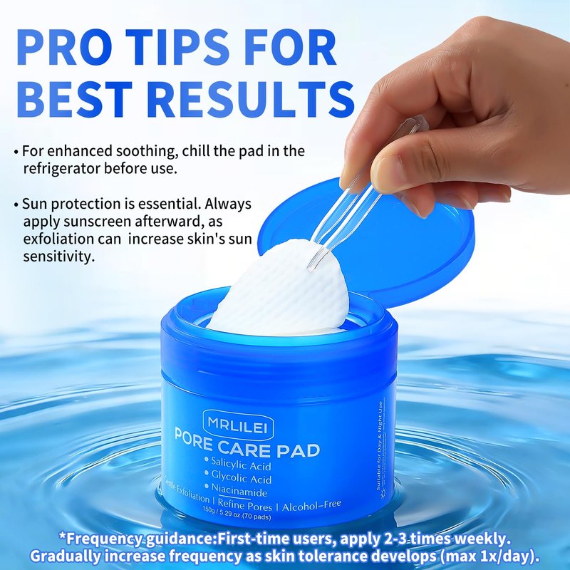 Mrlilei beauty BHA Salicylic Acid Toner Pads with Pore Care - Dual-Textured Facial Exfoliation Toner Pads with Glycolic Acid, Niacinamide Daily Face Skincare - 70 Pads + 4 Trial Pads