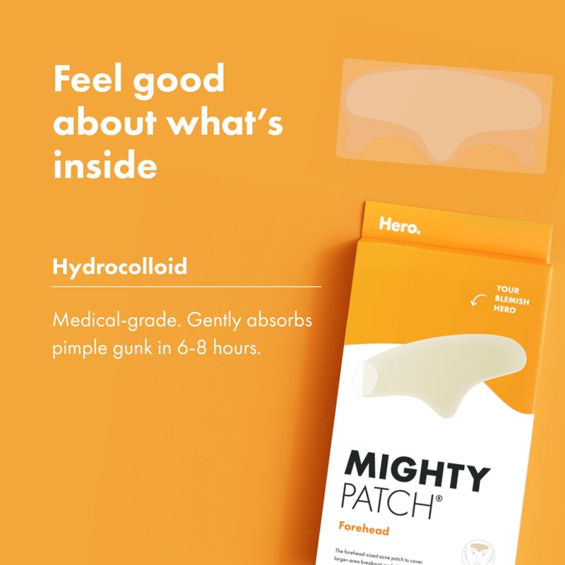 Hero Cosmetics Mighty Patch™ Forehead Patch - Hydrocolloid Acne Pimple Patch, Contoured to Cover Larger Area of Zits and Blemishes - Drug-Free and Suitable for Sensitive Skin (5 Count)