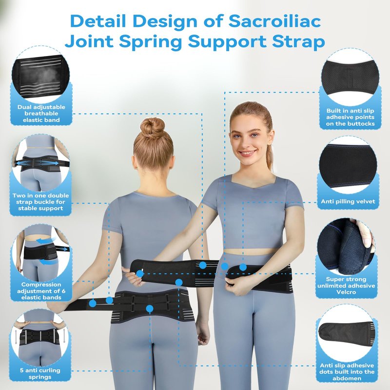 KkaFFe Sacroiliac Hip Belt, Sacroiliac SI Joint - Lower Back Support Brace for Women and Men,Trochanter Belt, Non-Slip, Adjustable & Breathable Pain Relief Brace (Black, Medium)