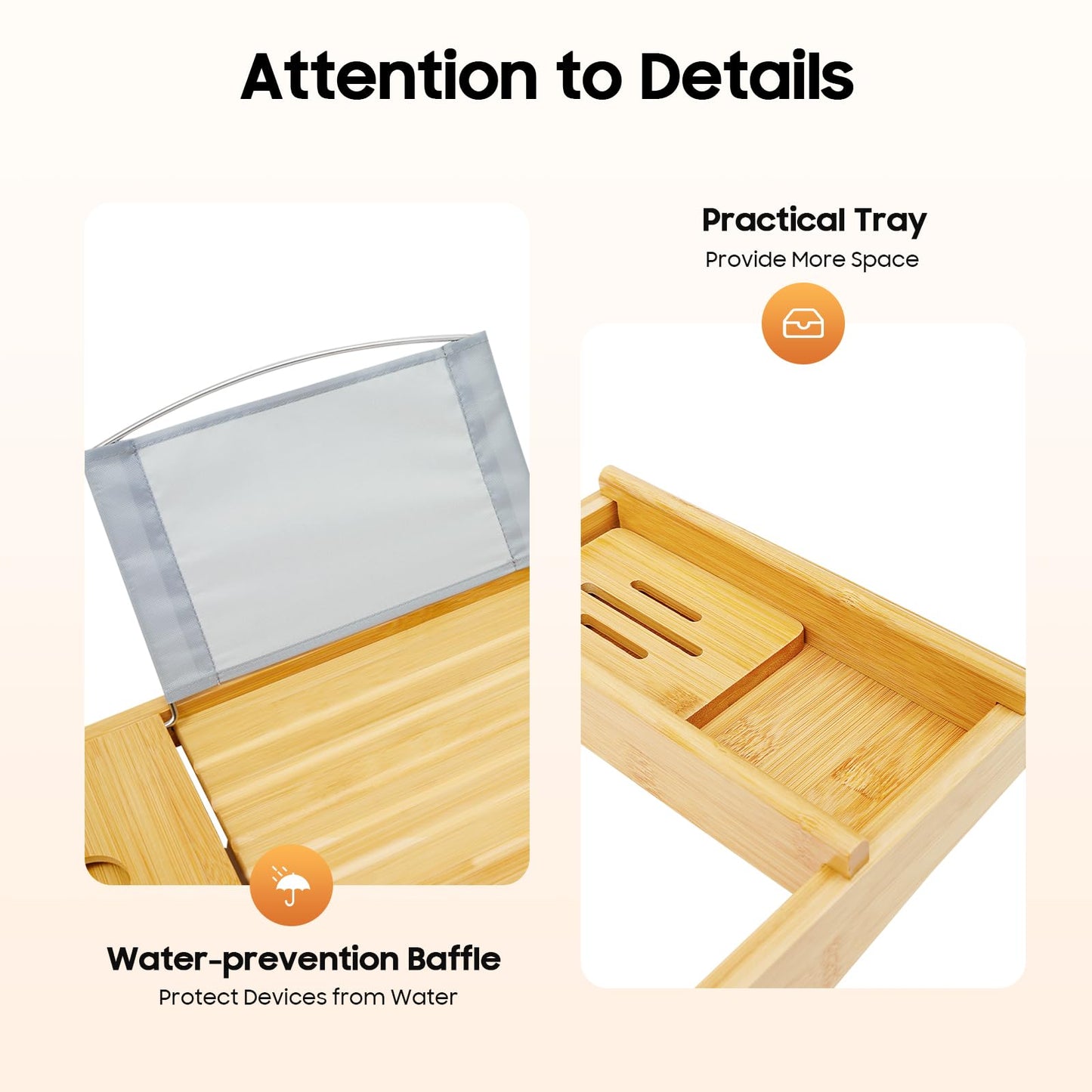 Bathtub Tray Caddy, Expandable Bamboo Bath Tray Waterproof Bamboo Bathtub Trays Bathroom Organizer for Housewarming, Anniversary, Wedding
