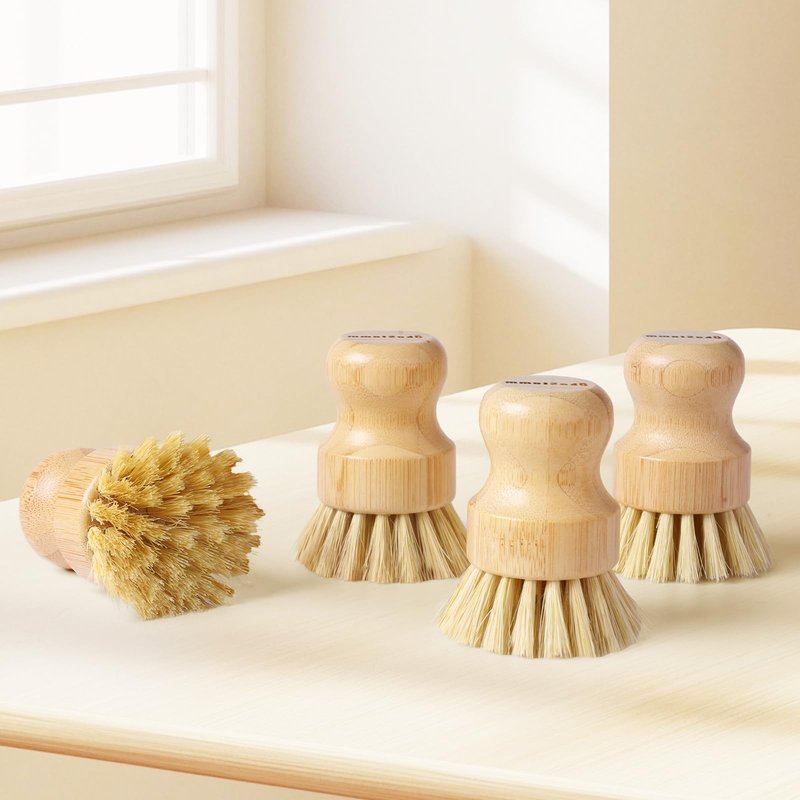 ÖkoStamm 4 Pack Bamboo Dish Brush, Dish Scrubber Brush with Sisal Bristle, Natural Scrub Brush for Kitchen Cleaning Dishes, Pots, Pans, Bottles, Vegetables