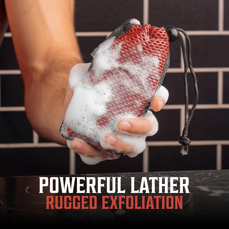 Viking Revolution Soap Bag with Drawstring - Mesh Soap Savers for Bars - Red Mesh Exfoliating Body Scrubber - Creates Rich Lather, Hang to Dry, Ready for the Next Scrub (5.9"x3.7", 1 Piece)