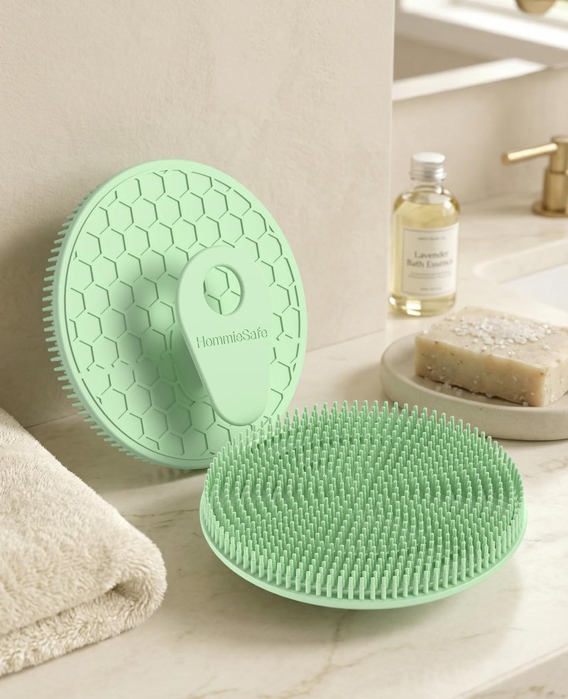 Soft Silicone Shower Brush Body Wash Bath Exfoliating Skin Massage Scrubber, Dry Skin Brushing Glove Loofah, Fit for Sensitive and All Kinds of Skin(Mint+Blue)