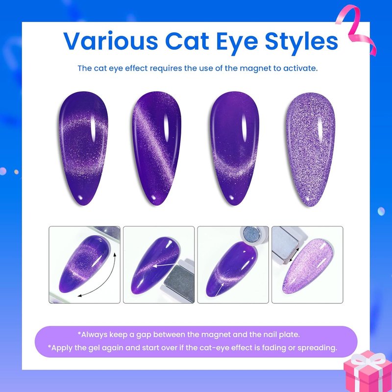 Cat Eye Gel Nail Polish Set - 20 Colors Including Pink, Green, Blue & More | Glossy & Matte Finish, Soak Off UV Formula
