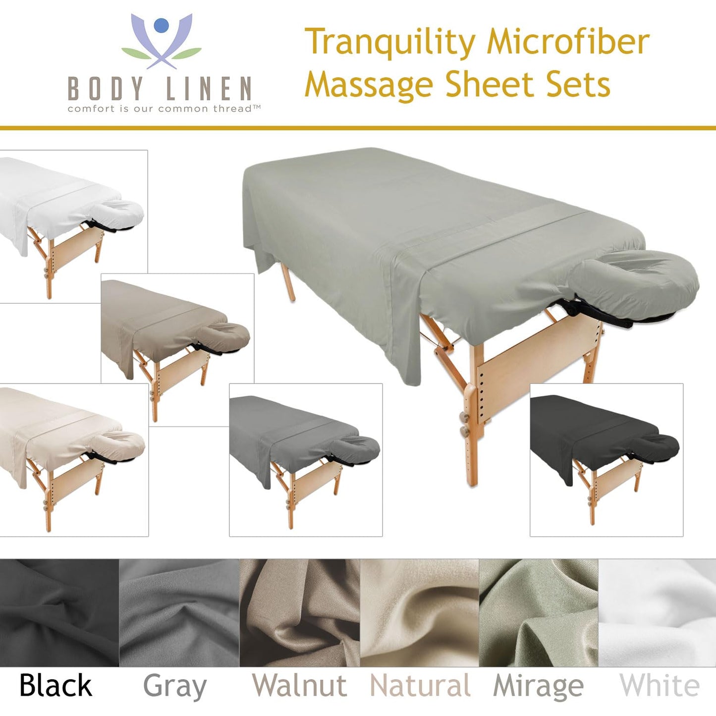 Tranquility Microfiber Massage Sheet Set - Lightweight, Stain-Resistant & Soft | Black Color