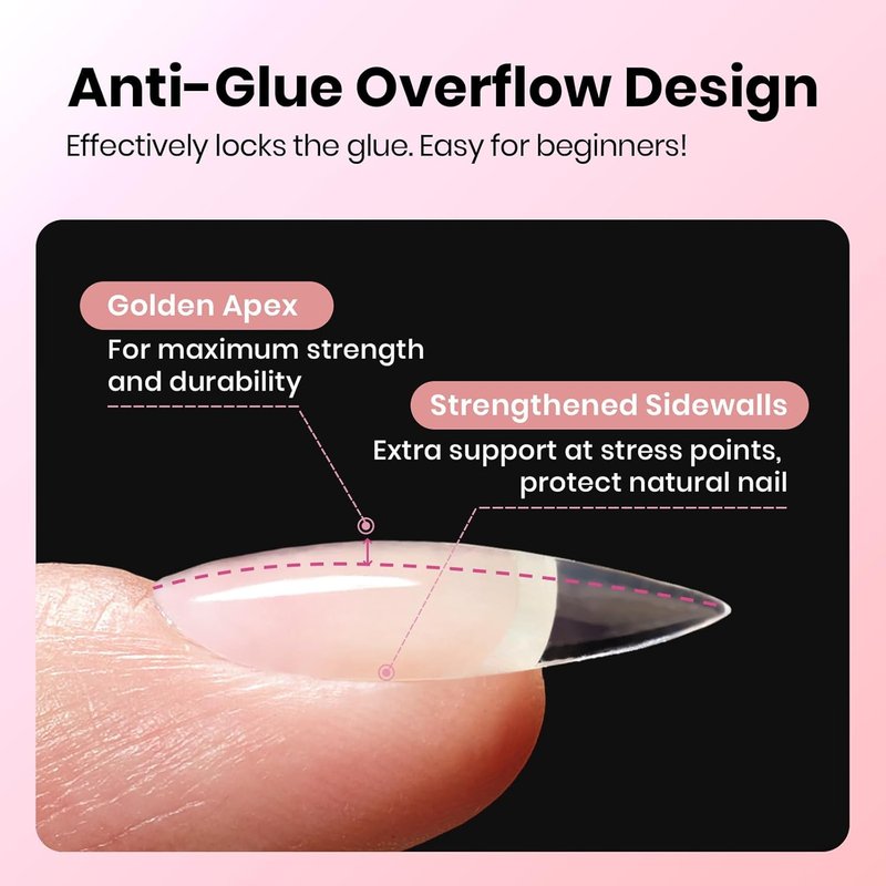 Beetles Gel Nail Tips - Almond Shape Medium Curve | 640pcs in 16 Sizes | Easy DIY Press-On Nail Extensions