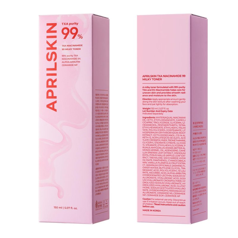 APRILSKIN TXA+Niacinamide 99 Pink Milky Toner | 99% High-Purity TXA 3%+ Niacinamide 5% for Brightening | Highly Concentrated Cream Toner | Deep Moisturizing Formula for Dull Skin | 5.07 fl.oz.