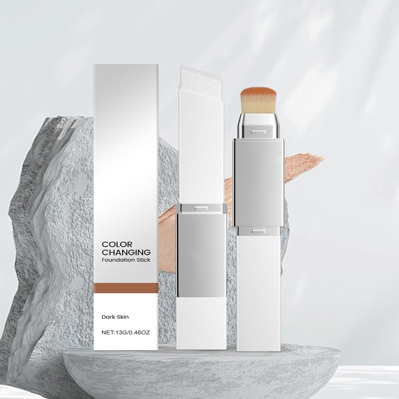 2-in-1 Foundation Stick with Brush - Smooth Creamy Texture for Natural Finish & Buildable Coverage Makeup