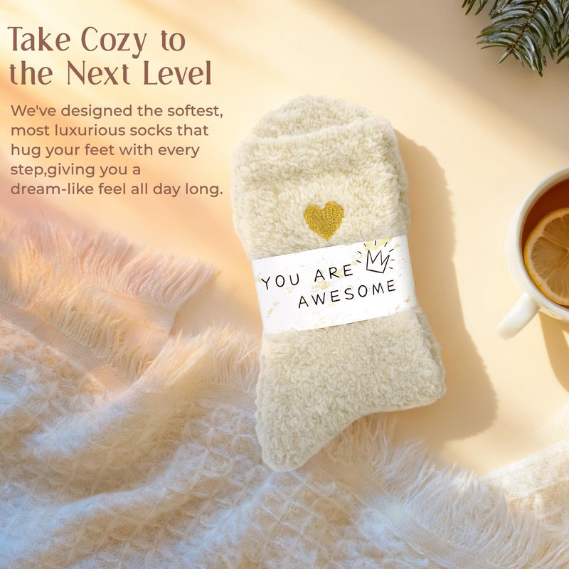 American Trends Fuzzy Socks for Women in Gift Box, Ultra-Soft Cloud Sleep Socks Gifts for Women, Ready to Gift 1Pack White Beige