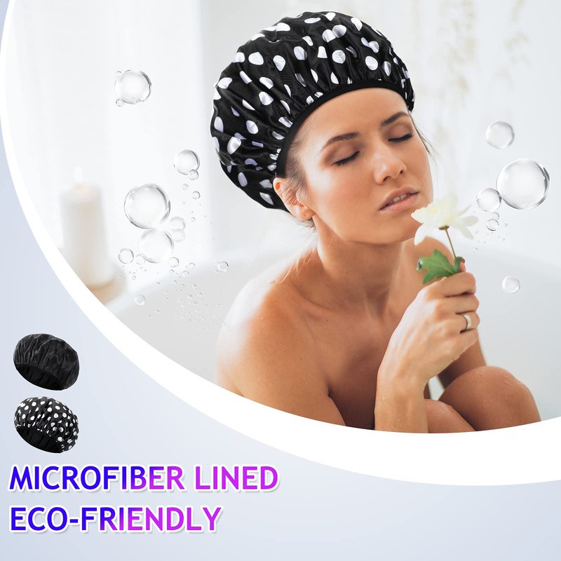 Geyoga 2 Pcs Shower Cap Terry Lined Shower Cap for Women Large Triple Layer Bath Hat with Microfiber Dry Hair Function Breathable Bath Hat Reusable Waterproof for Long Hair(Vintage Pattern)