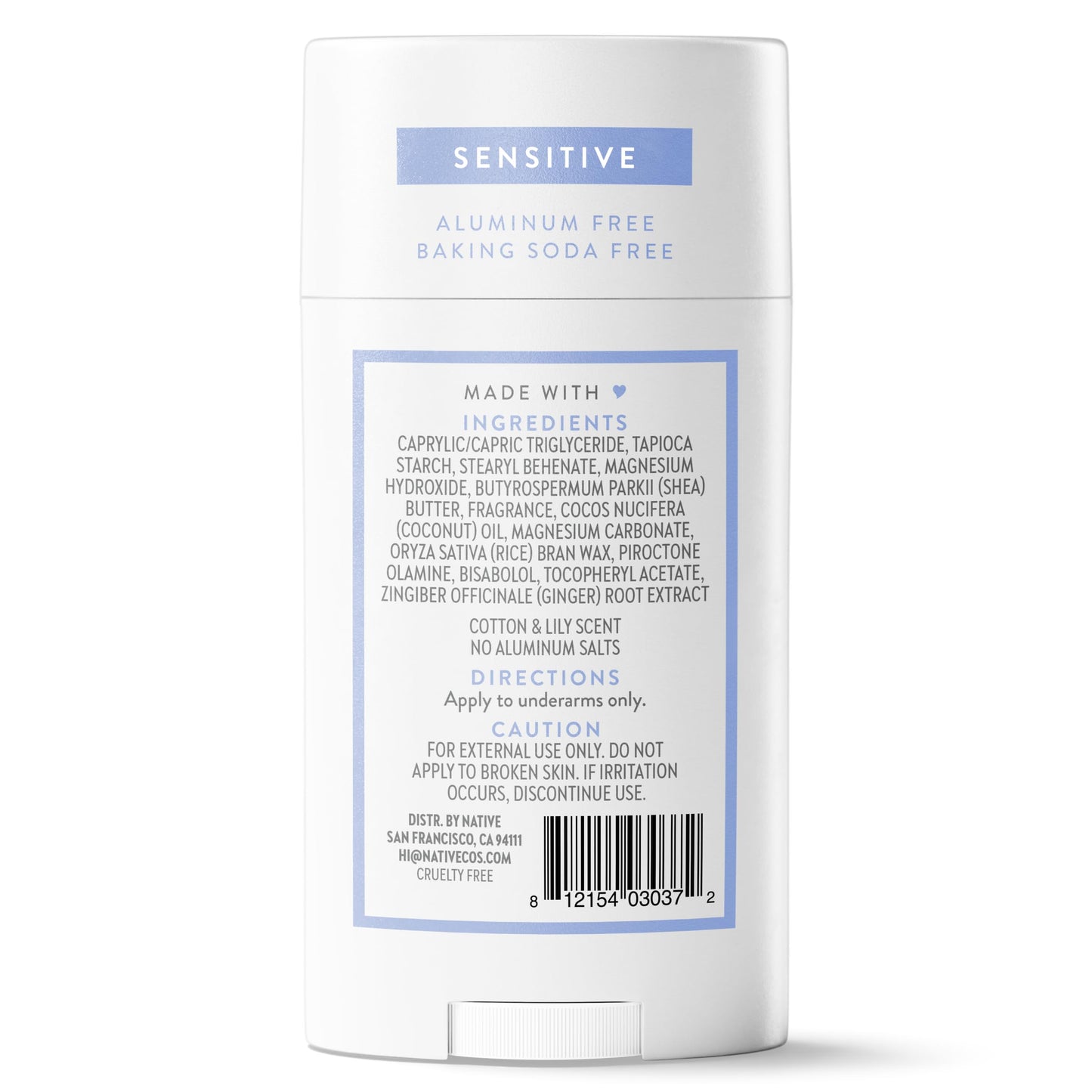Native Sensitive Deodorant Contains Naturally Derived Ingredients, 72 Hour Odor Control | Deodorant for Women & Men, Aluminum Free with Baking Soda, Coconut Oil and Shea Butter, Cotton & Lily