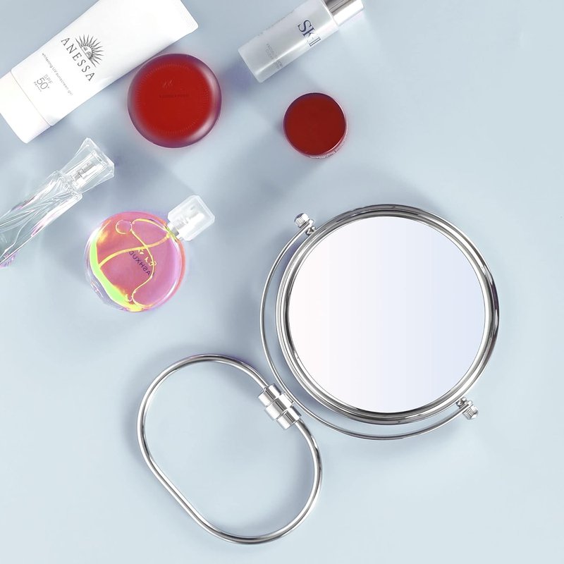 Skiennix Portable Folding Travel Makeup Mirror - 1X/10X Double-Sided 360° Swivel | Handheld & Wall Hanging with Travel Bag